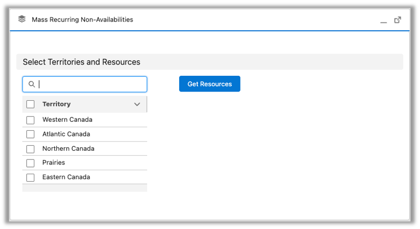 Select one or more **Service Territories